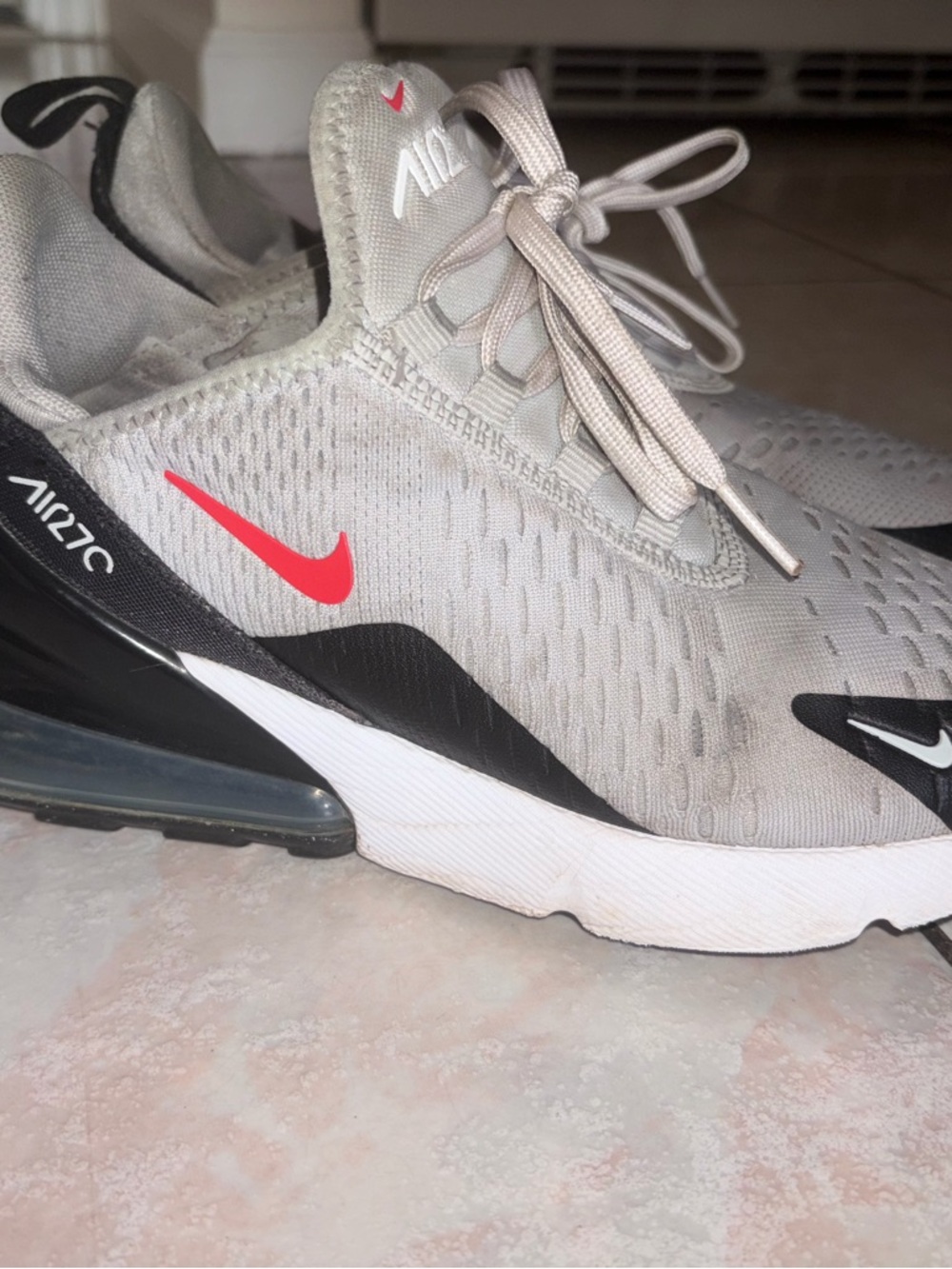 Nike Air Max 270 Light Gray with Red Swoosh